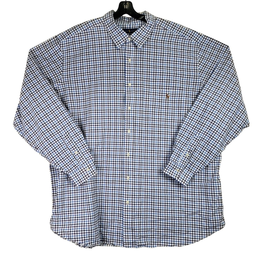 Ralph Lauren Check Button Down Shirt‎ Mens 4XLT Blue Purple Plaid Preppy Tall